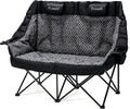 High Back Double Camping Chair Padded Folding Loveseat with Adjustable Pillows Heavy Duty 2 Person Camping Lawn Chairs for Adults with Cup Holders & Wine Racks for Outdoor Sports Beach Fishing