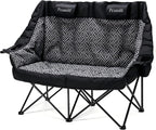 High Back Double Camping Chair Padded Folding Loveseat with Adjustable Pillows Heavy Duty 2 Person Camping Lawn Chairs for Adults with Cup Holders & Wine Racks for Outdoor Sports Beach Fishing