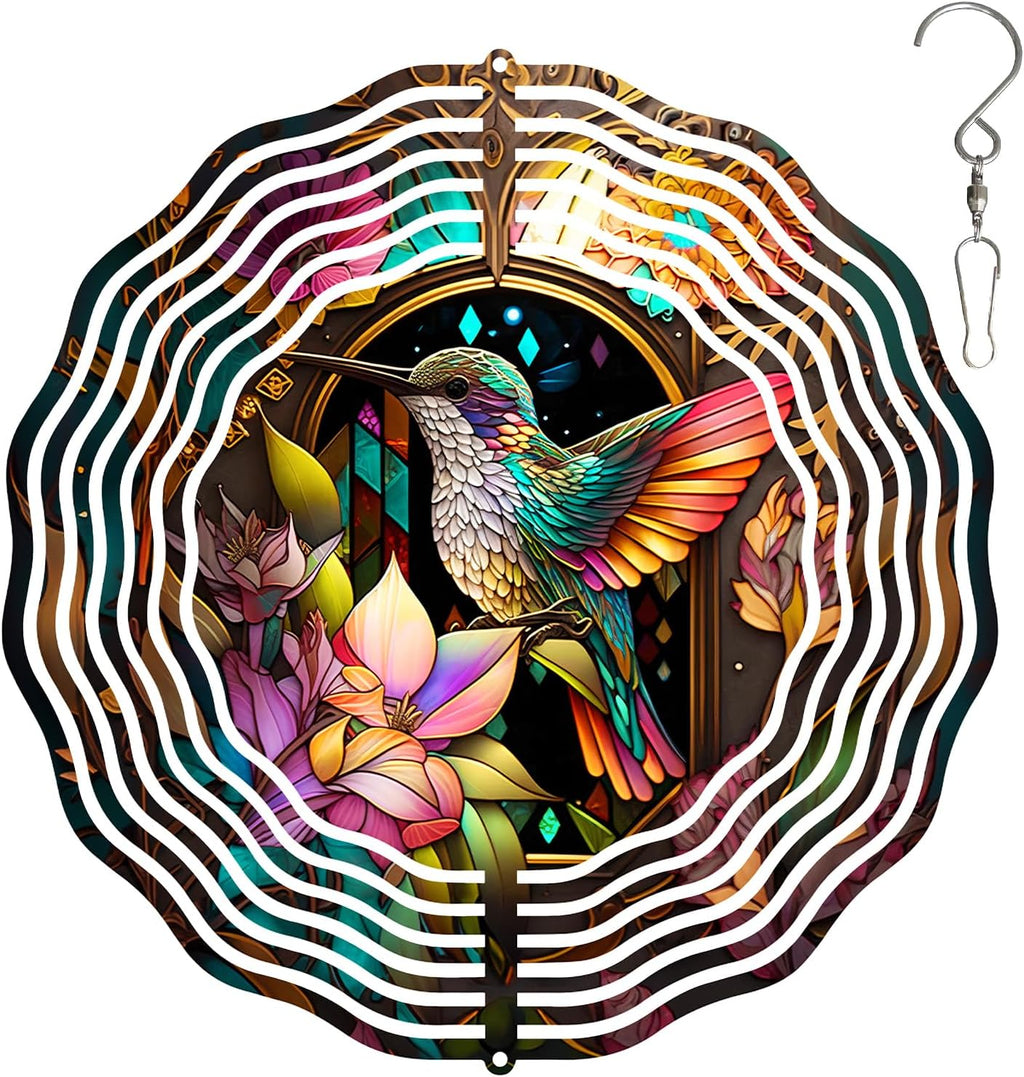 Hummingbird Wind Spinner,3D Hummingbird Spinners Gorgeous Outdoor Garden Decoration 10Inch 3D Steel Wind Spinner Outdoor Easy to Use Wind Sculptures Ideal Gift