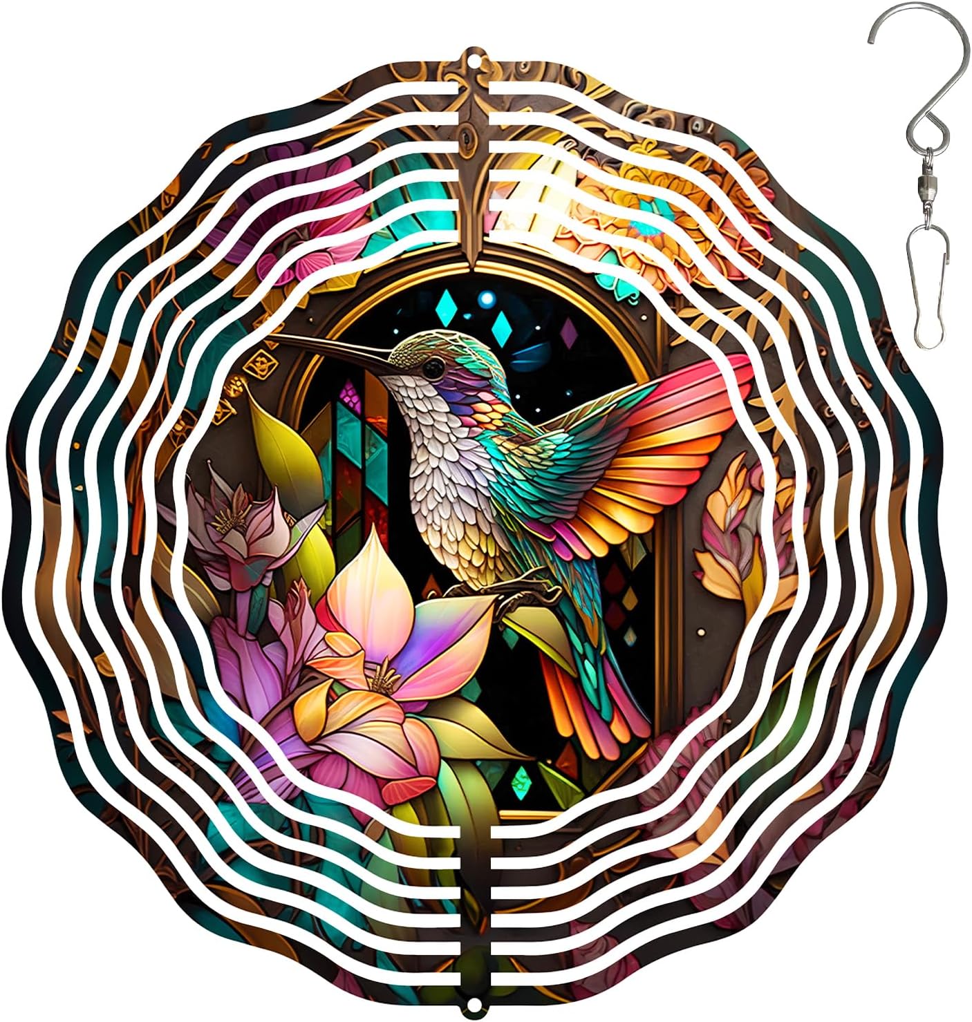 Hummingbird Wind Spinner,3D Hummingbird Spinners Gorgeous Outdoor Garden Decoration 10Inch 3D Steel Wind Spinner Outdoor Easy to Use Wind Sculptures Ideal Gift