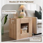OKD 24'' Modern Nightstands Set of 2, Large End Table with Charging Station & Drawer Storage, Rustic Bedside Table for Bedroom, Living Room, Wood Thick Design, Natural Oak