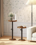 CHOEZON Height Adjustable Drink Table, Small Round Side Table, Pedestal Martini Table with Thickened Base, for Small Space, Sofa, Couch, Living Room, Bedroom, Rustic Brown and Black TBZ31BF
