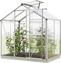 Greenhouse Jasmin 2 Aluminum Frame - 6.3 x 4.3 ft Approx. 6 mm Polycarbonate Panels - Bonus Base Frame and Automatic Vent Opener