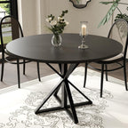 IDEALHOUSE 47 Inch Round Dining Table for 4, Farmhouse Kitchen Table with Metal K-Base, Black Circle Wood Table for Dining Room, Kitchen, Apartment & Living Room (Table Only)