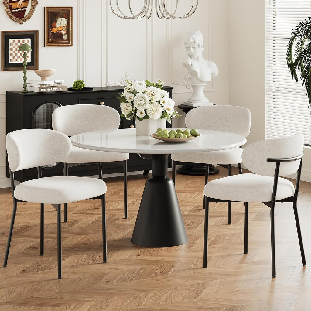 Upholstered Dining Chairs Set of 4, Modern Fabric Kitchen Chairs with Curved Backrest and Cushioned Seat, Sturdy Metal Legs, Modern Dining Chairs for Kitchen Dining Room, Living Room,Beige