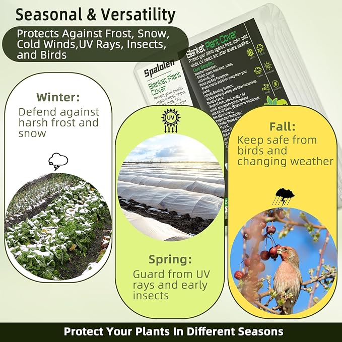 Plant Covers Freeze Protection, 10ft X 50ft Floating Row Cover 1.47 oz/yd² Fabric, Garden Frost Cloth Frost Blanket Plant Frost Covers for Outdoor Winter Frost/Sun Pest Protection - White
