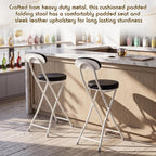 Xuhal 2 Pack Folding Bar Stools with Back 23.6'' Tall Foldable Stool Seat Padded Portable High Folding Bar Chair Counter Height Foldable Stools Leather Padded for Kitchen Shop Cafe Dining Room