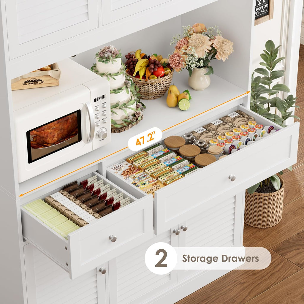 HIFIT 71" Tall Kitchen Pantry Cabinet with Spacious Countertop, 47.2" Wide Kitchen Hutch with Coffee Bar, Farmhouse Shoe Storage Cabinet for Entryway, White