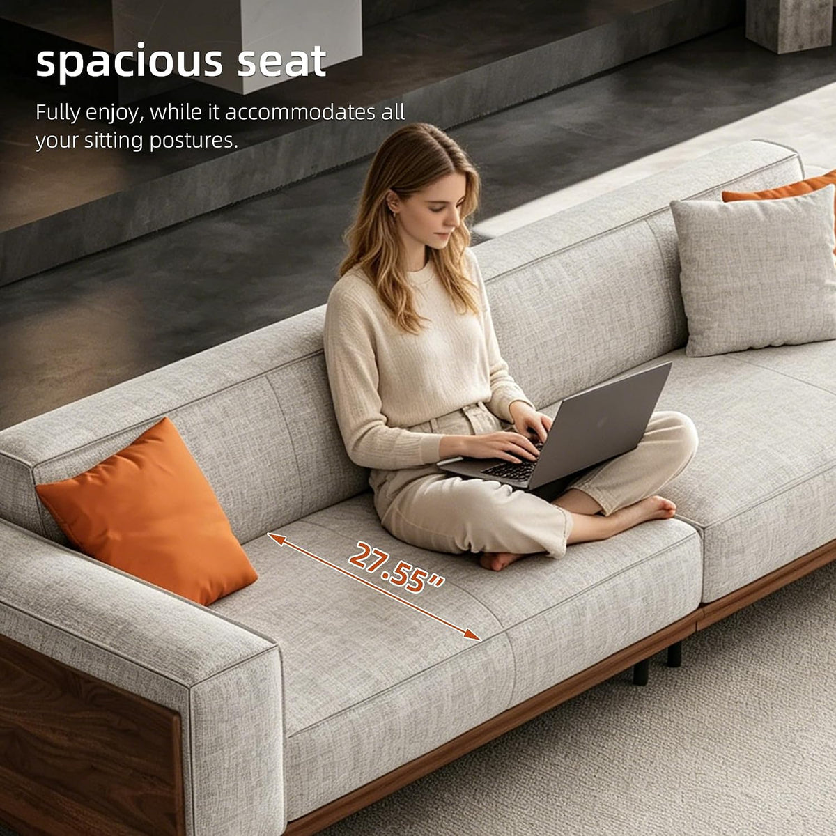 Modern 4-Seater Upholstered Fabric Sofa for Living Room, 111.8"