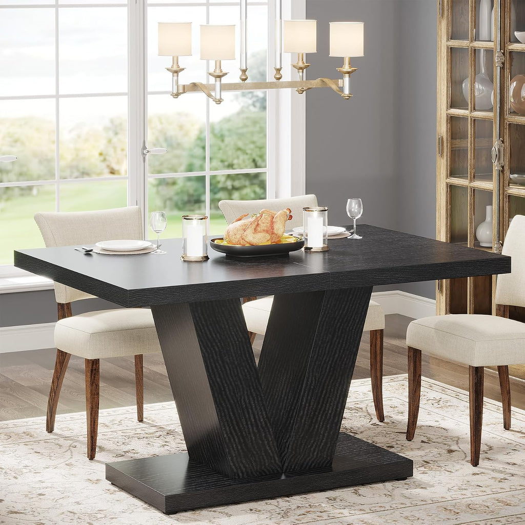 Tribesigns 47-Inch Dining Table for 4, Black Kitchen Dinner Table with Heavy Duty Pedestal, Farmhouse Wooden Eating Table for Home, Dining Room, Small Space, Black