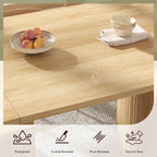 AMERLIFE 86.6" Modern Oval Dining Table with Hidden Storage, Extra Long Wooden Dining Room Table with Cylindrical Fluted Base, Seats 6-8, Natural Wood