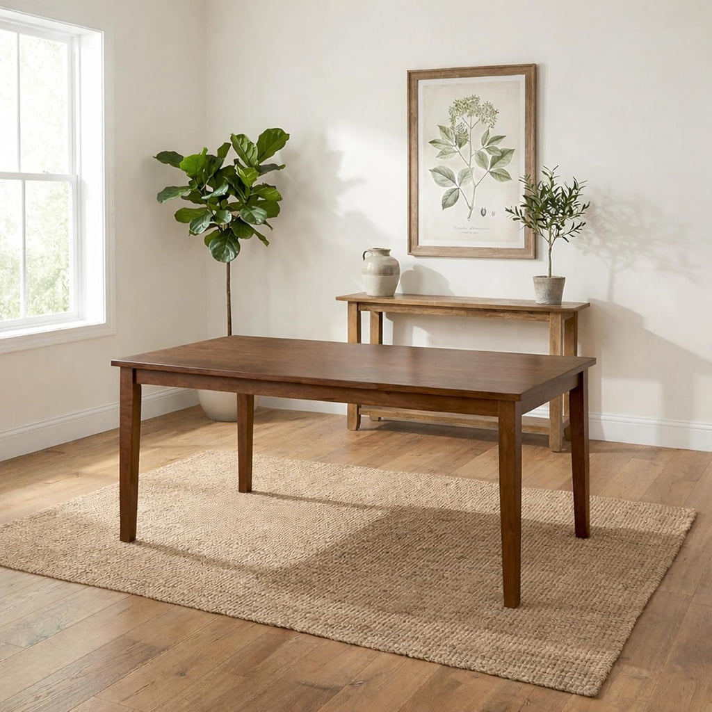 Modern 59 Inch Rectangular Dining Table, Dirty Oak Finish Solid Rubberwood