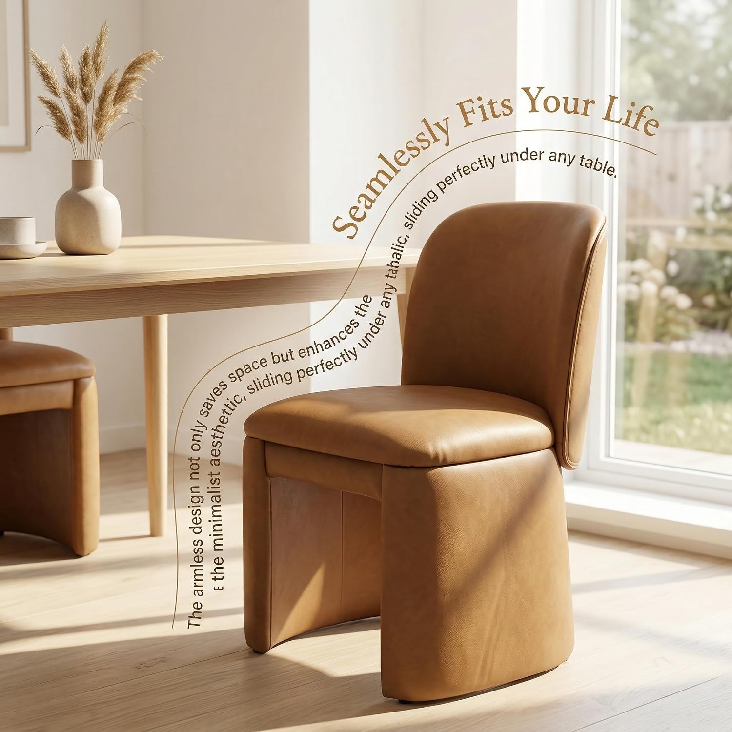 Hyfirm Modern Upholstered Dining Chairs Set of 4, Faux Leather Accent Side Dining Chairs Armless Kitchen Chairs with Curved Back Parsons Chairs for Kitchen Dining Room Living Room, Brown
