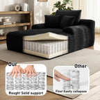 65'' Chaise Lounge Chair Indoor, Black Corduroy Sofa Bed, Lounge Chair, Oversized Sleeper Sofa, Black Corduroy Cloud Couch Reading Chair for Living Room No Assembly