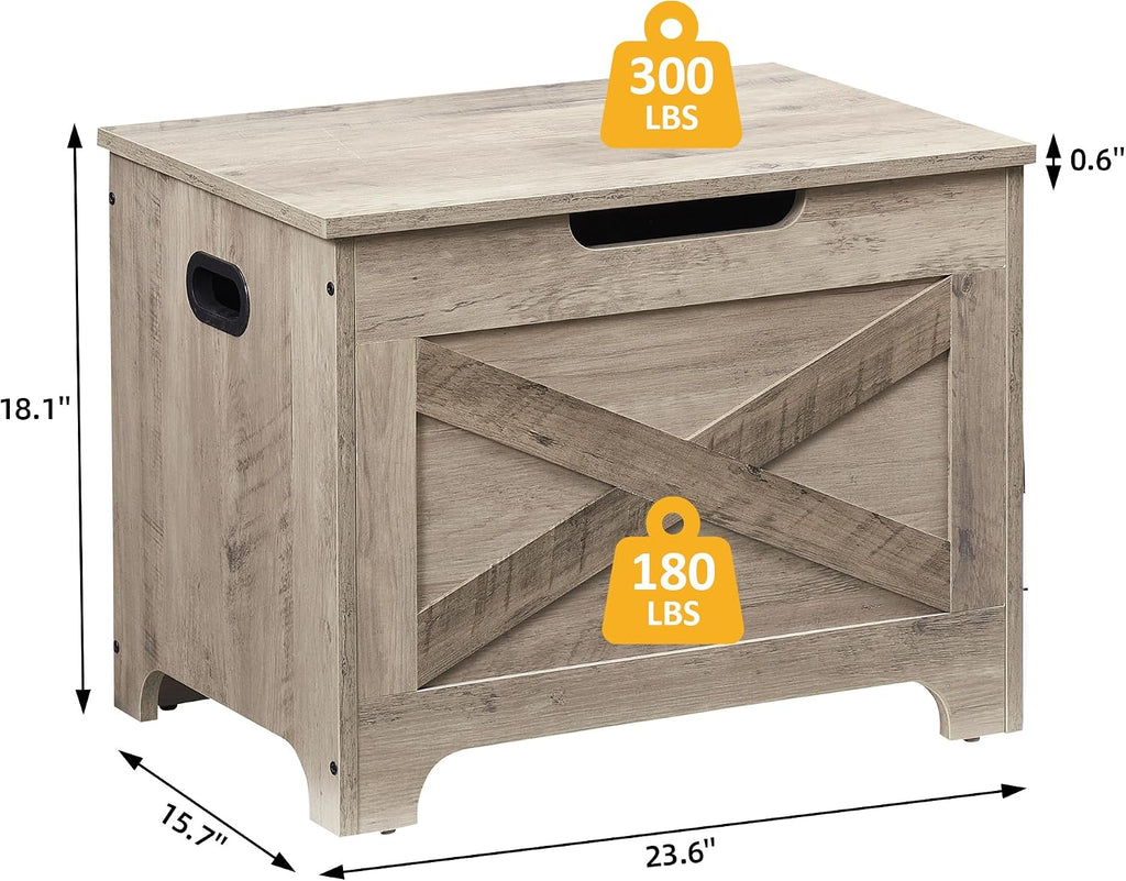 IDEALHOUSE 23.6" Storage Bench with 2 Safety Hinges, Grey | Retro Wooden Storage Chest, Loads 300 lb, Easy Assembly, Storage Ottoman Bench for Bedroom Entryway Living Room