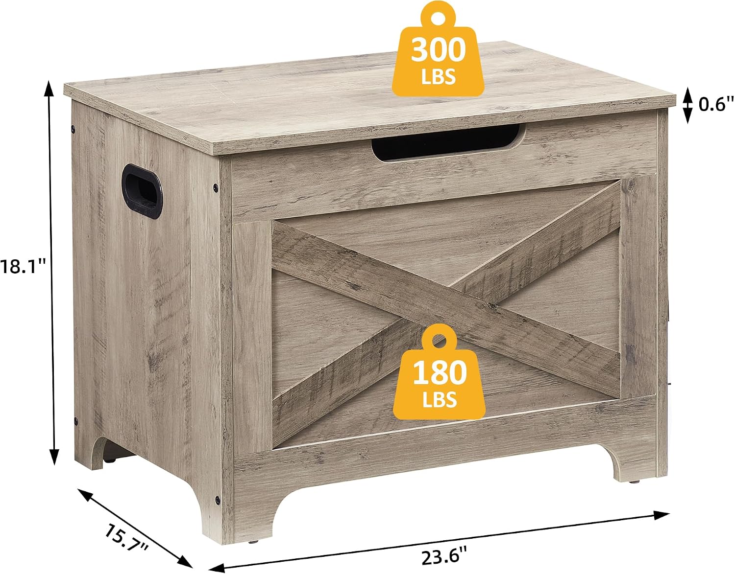 IDEALHOUSE 23.6" Storage Bench with 2 Safety Hinges, Grey | Retro Wooden Storage Chest, Loads 300 lb, Easy Assembly, Storage Ottoman Bench for Bedroom Entryway Living Room