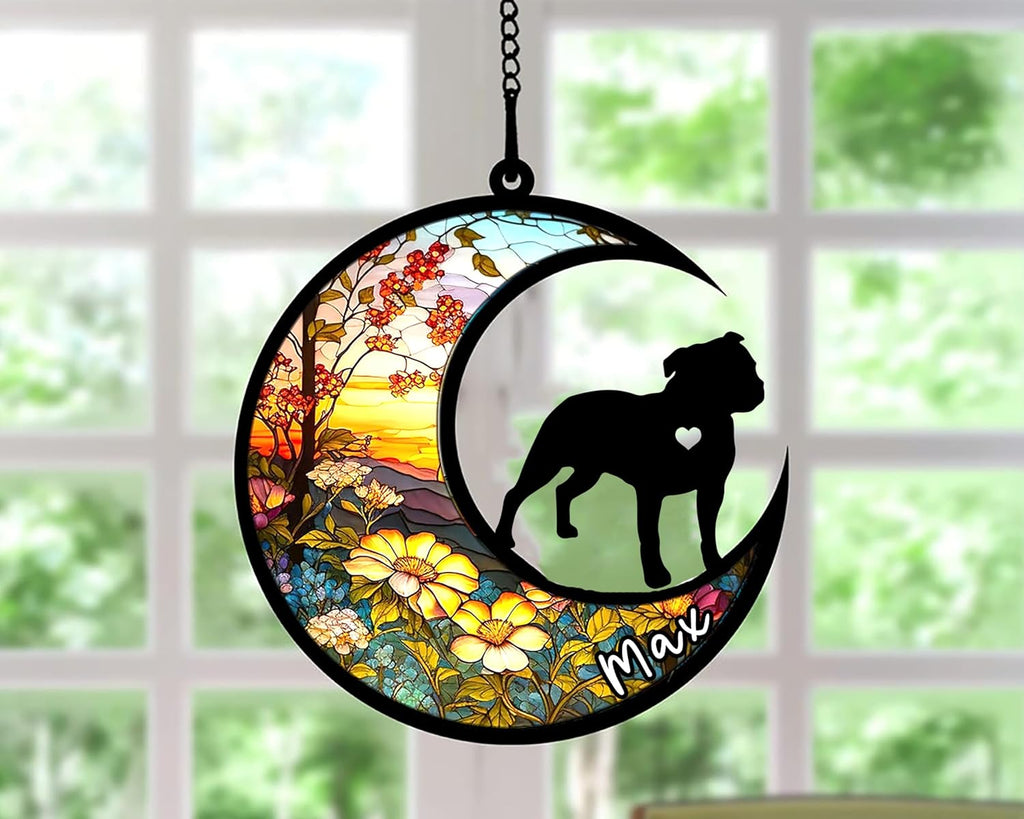 Personalized Dog Memorial, Custom Name Staffordshire Bull Terrier Dog Christmas Ornament, Custom Breeds, Pet Loss Light Catcher, Gifts for Lovers Loss of Pet Sympathy on Mothers Day Christmas