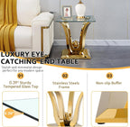 Modern Glass End Table Square Gold Living Room Table Sofa Side Table with 0.4" Tempered Glass Top & Geometric Stainless Steel Base,Luxury Clear Tempered Glass Small Bed Side Corner Table
