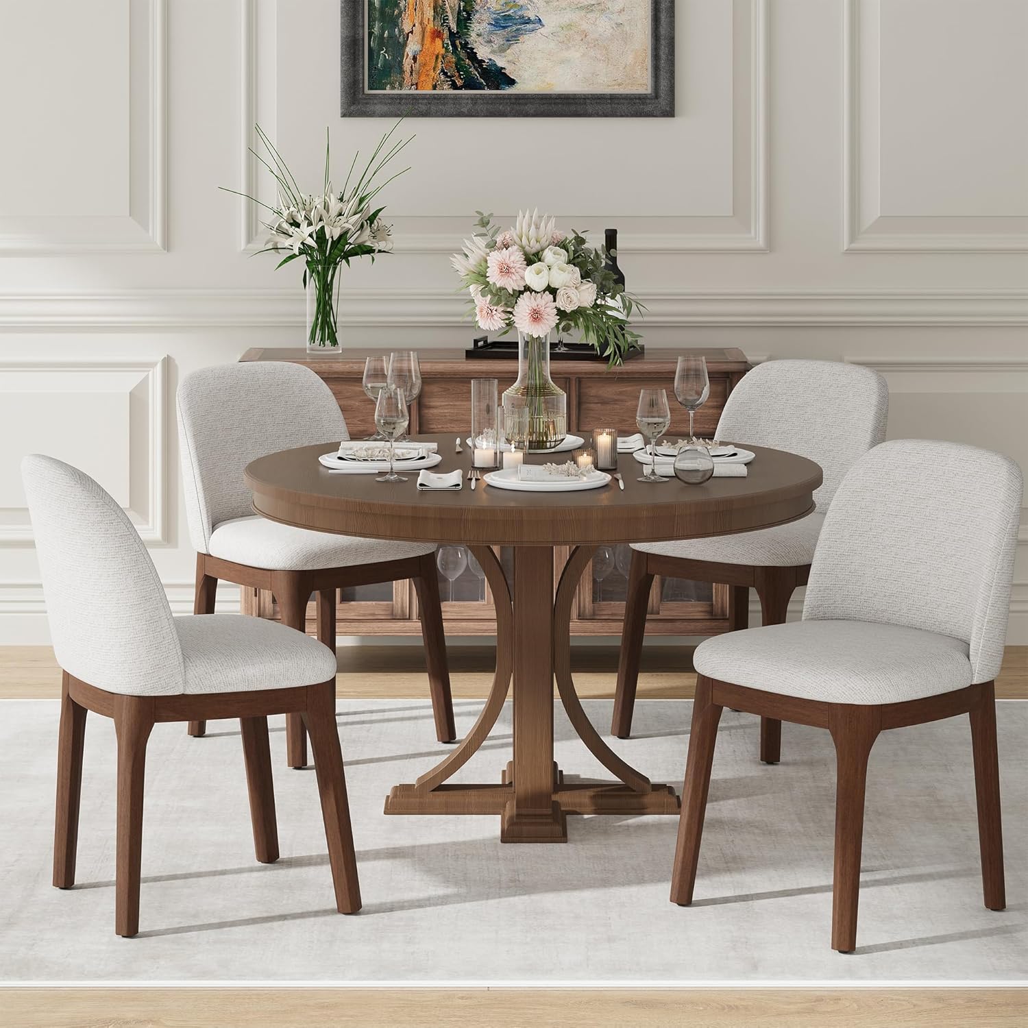 MALOL Wooden Dining Chairs Set of 4, Upholstered Kitchen & Dining Room Chairs with Thickened Wooden Legs, Farmhouse Side Chairs, Beige