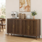 Smart FENDEE 63" Long Sideboard Buffet with 4 Slatted Doors, Farmhouse Buffet Storage Cabinet with Adjustable Shelf, Coffee Bar Cabinet for Entryway, Kitchen, Dining Room, Living Room, Walnut Color