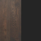 Flash Furniture Bennett 30" x 48" Solid Wood Commercial Indoor Tabletop in Dark Brown with Dual 5" x 22" Dining Height Black Cast Iron T Bases, 400 lb. Static Capacity