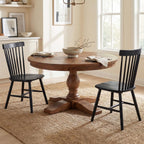 60" Round Dining Table, Reclaimed Wood Kitchen Table for 6-8, Farmhouse Circle Kitchen Table with Pedestal Curved Leg for Kitchen Dining Room Restaurant - Walnut