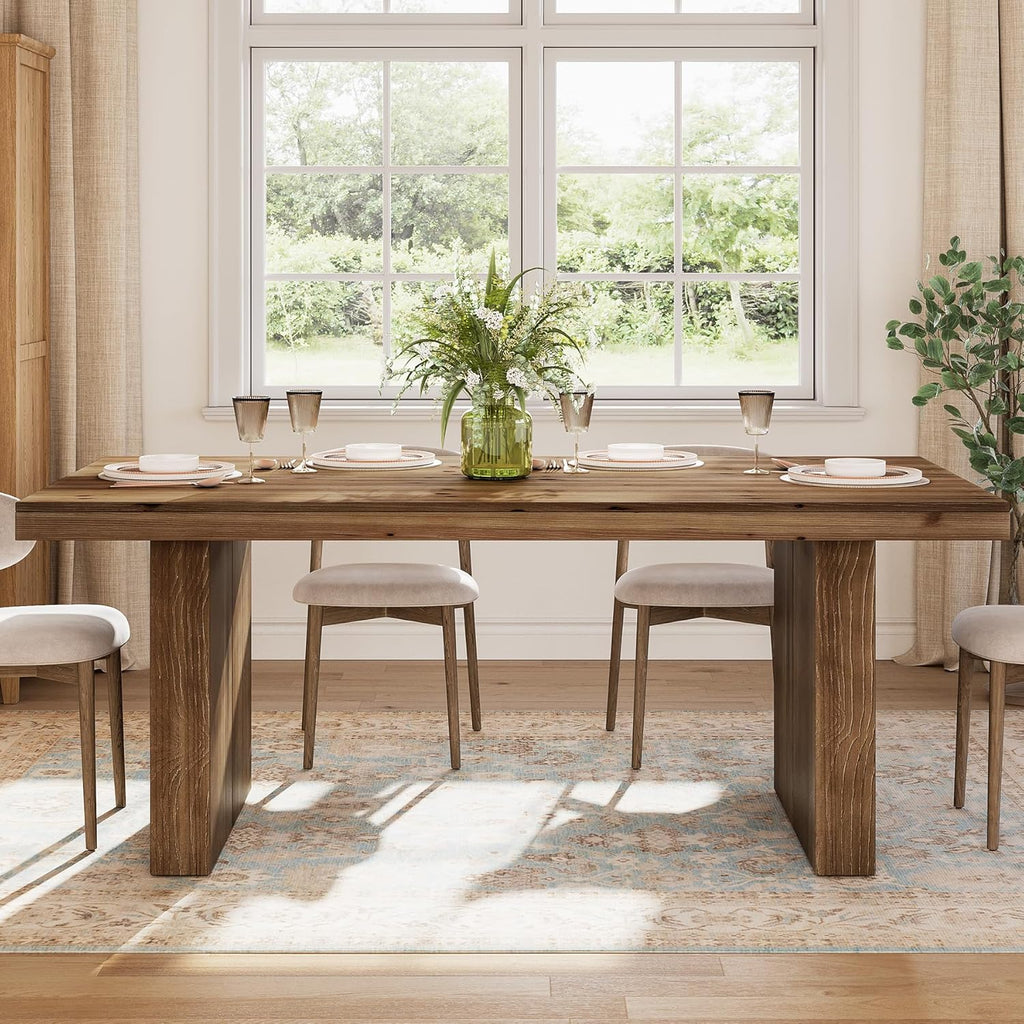 63" Solid Wood Dining Table for 4-6 People, Farmhouse Rectangle Kitchen Dinner Table with Wooden Heavy-Duty Legs for Dining Room, Kitchen, Simple Style & Easy Assembly (Dark Brown)