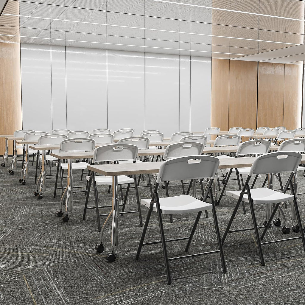 Bonnlo 10-Pack White Plastic Folding Chairs, Portable Seat with Sturdy Steel Frame for Indoor & Outdoor Use, Perfect for Banquet, Party, Wedding, Office, and Camping