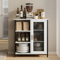 LVSOMT Coffee Bar Cabinet with Adjustable Shelves and Door, Rustic White | 27.5'' Small Coffee Station with Table, Mini Sideboard Buffet, Iron Wood Frame, 3-Tier, for Tea, Dishes, Snacks, Home Kitchen