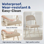 Simple Deluxe Dining Chairs Set of 4, Leather Cushion Foldable Contemporary Kitchen Side Chair with Padded Back & Sturdy Metal Legs, Upholstered Seat for Home/Living Room/Bedroom/Cafe, Tan
