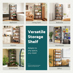 NEWBULIG Book Shelf 5 Tier Modern Bookcase Sturdy Metal Storage Organizer Books/CDs/Magazines Industrial Open Display Shelf for Bedroom Home Office Kitchen Living Room, Rustic