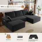 108" U-Shape Modular Sectional Cloud Couch with Ottoman, Deep Seat Couch with Oversized Chaise Lounge, Comfy Flannel Fabric Sofa for Living Room Bedroom Apartment Game Room Basement