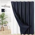 3 in 1 Extra Long Navy Blue Shower Curtain Set-72 W x 84 H, Modern Waffle and PEVA Liner Set with 12 Stainless Steel Hooks, Waterproof Fabric for Bathroom