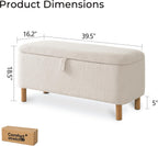 Boucle Storage Ottoman Bench for Bedroom end of Bed, Sherpa Upholstered Shoe Seat Storage Bench for Entryway Bed Foot, Rectangle Cushion Padded Blanket Chest Cute for Living Room, White