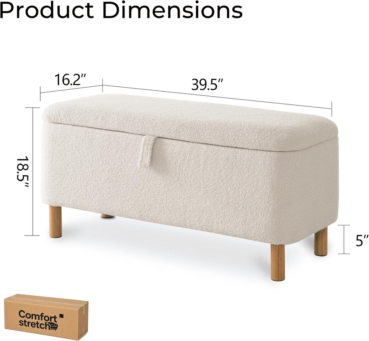 Boucle Storage Ottoman Bench for Bedroom end of Bed, Sherpa Upholstered Shoe Seat Storage Bench for Entryway Bed Foot, Rectangle Cushion Padded Blanket Chest Cute for Living Room, White