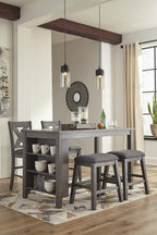 Signature Design by Ashley Caitbrook Counter Height Dining Table, Gray | Built-in side storage shelves, Veneers, wood and engineered wood construction, Kitchen island with seating