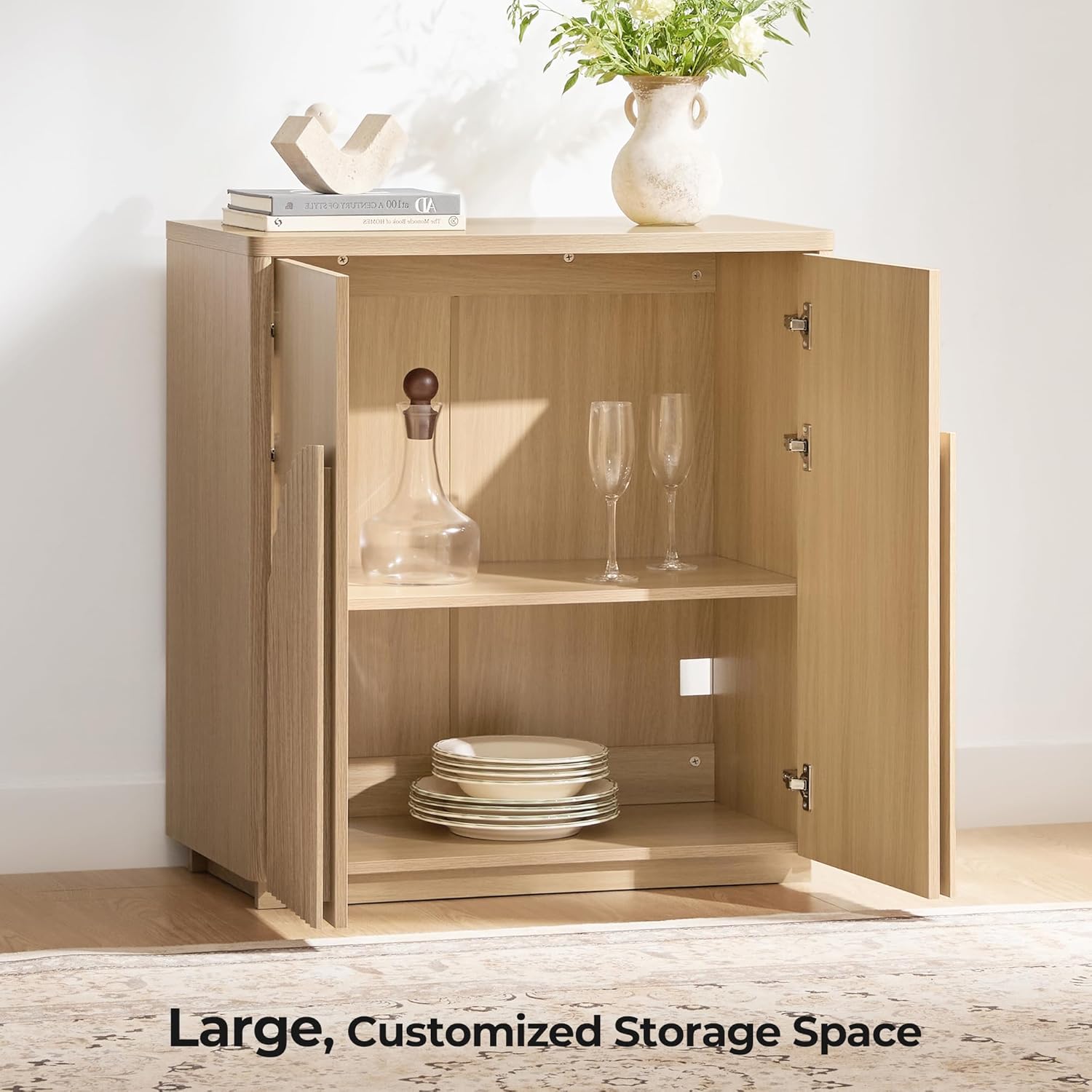 CHITA Sideboard Buffet Cabinet with Storage, Small Storage Cabinet with Doors and Shelves for Living Room Accent, Bar, Kitchen, Oak