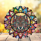 Hanging Wolf Wind Spinner for Outdoor Indoor 3D Stainless Steel Wind Sculptures 10 Inch Cool Animal Metal Wind Spinner for Yard Garden Living Room Zoo Great Gift for Women Friend