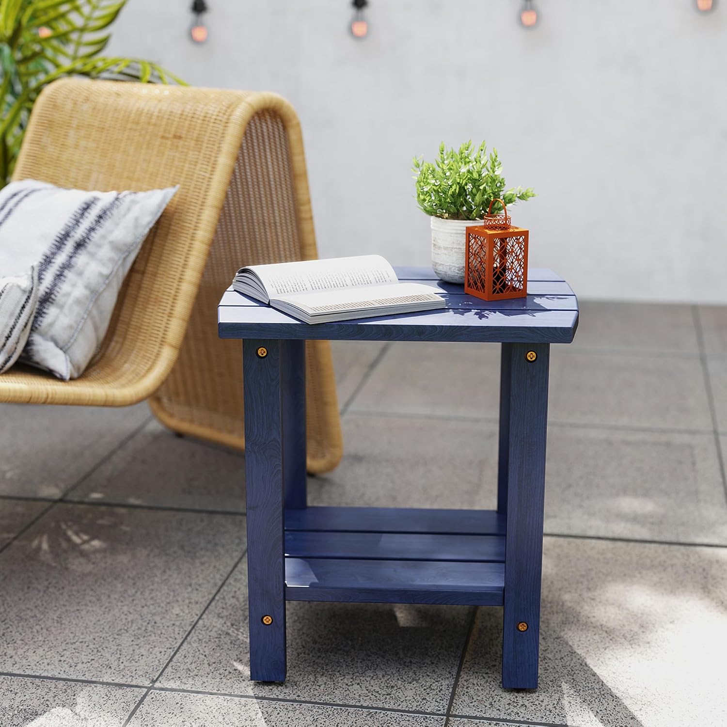 2-Tier Adirondack Side Table 17" with Double Shelf, Easy Assembly Solid Wood End Table,Outdoor & Indoor Small Table for Living Room,Patio, Poolside, Porch - Weather Resistant Navy Blue