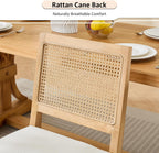 ODUSE-DAILY French Country Rattan Dining Chairs Set of 4, Beige Farmhouse Kitchen & Dining Room Chairs, Wood Dining Chair with Cane Back & Linen Upholstered Seat, Solid Wood Frame