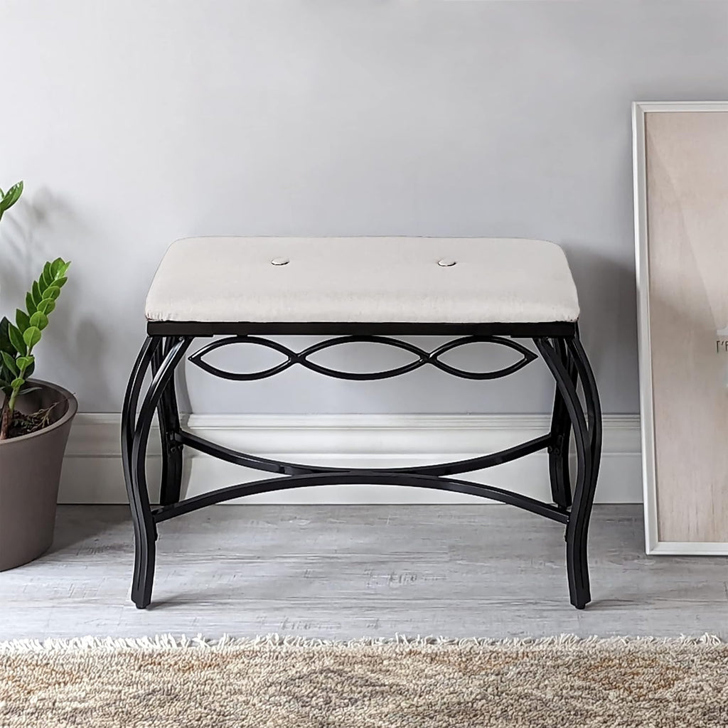 Mango Steam White Shoe Bench - Vanity Seat for Makeup Room, Dressing Stool, Entryway Bench - Powder Coated, Upholstered, Space Saving