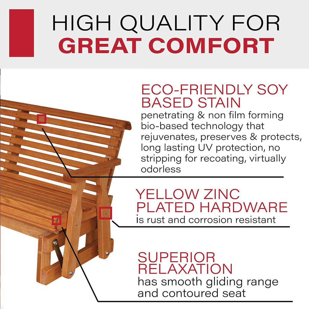 Amish Heavy Duty 800 Lb Roll Back Pressure Treated Porch Glider (4 Foot, Cedar Stain)