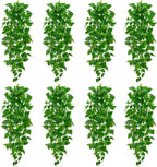 BLEUM CADE 8Pcs Fake Hanging Plants, 9 Branch Artificial Hanging Plant, Lush Faux Pothos Vines for Home Room Wall Shelf Porch Outdoor Indoor Decor (No Baskets)