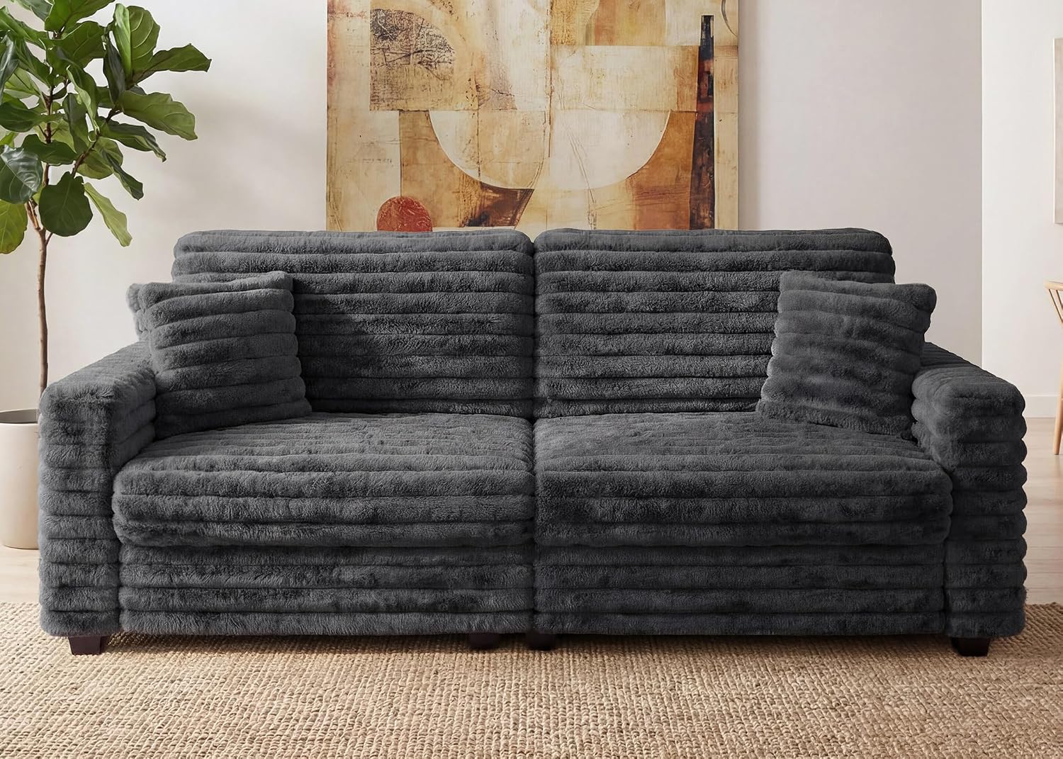 78.7" Corduroy Love Seat Sofa, Cloud Deep Seat Couch with Legs 2 Pillows, Fluff Corduroy Loveseat for Small Space, Living Rooms and Apartment, Dark Grey