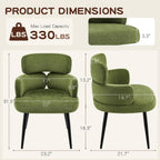 Accent Dining Chair with Arms,Set of 2 Modern Upholstered Desk Chair with Soft Fabric Black Metal Legs, Comfy Spacious Seat & Back for Dining Room/Living Room/Bedroom, Green