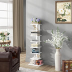 TUTOTAK Narrow Bookshelf, 8-Tier Bookcase, Spine Book Shelf for Small Space, Corner Standing Shelf for Living Room, Office, Study, Entryway, White BS06BW008