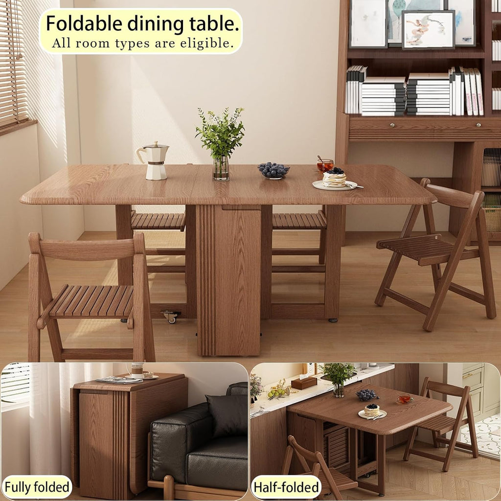 Folding Dining Table with Storage,Foldable into a Small Dining Table with Drawer and Storage,Applicable to All Room types-Walnut-120CM | 47.2"x31.5"x29.5"