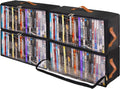 4 Pack DVD Storage Box, Stackable Oxford Fabric DVD Cases Holder with Front Zippered Clear Window and Handles, 15.7 x 7.9 x 6.1 In, Foldable DVD Organizer Rack, Holds Up to 100 DVDs (25 Each)