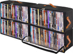 4 Pack DVD Storage Box, Stackable Oxford Fabric DVD Cases Holder with Front Zippered Clear Window and Handles, 15.7 x 7.9 x 6.1 In, Foldable DVD Organizer Rack, Holds Up to 100 DVDs (25 Each)