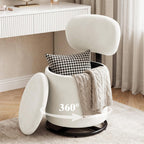 LIVELYGLOW Velvet Vanity Chair with Independent Backrest, 360° Swivel Makeup Stool with Storage, Modern Chair for Bedroom & Living Room, Easy to Assemble, White